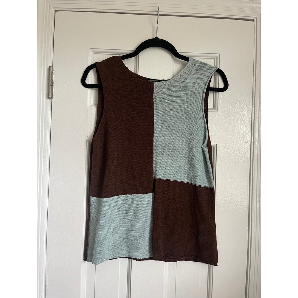 Lauren Hansen Silk Cotton Patchwork Colorblock Knit Tank Brown Green L Sweater